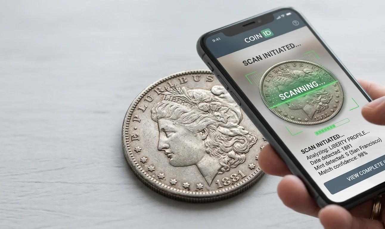 A modern smartphone scanning a coin